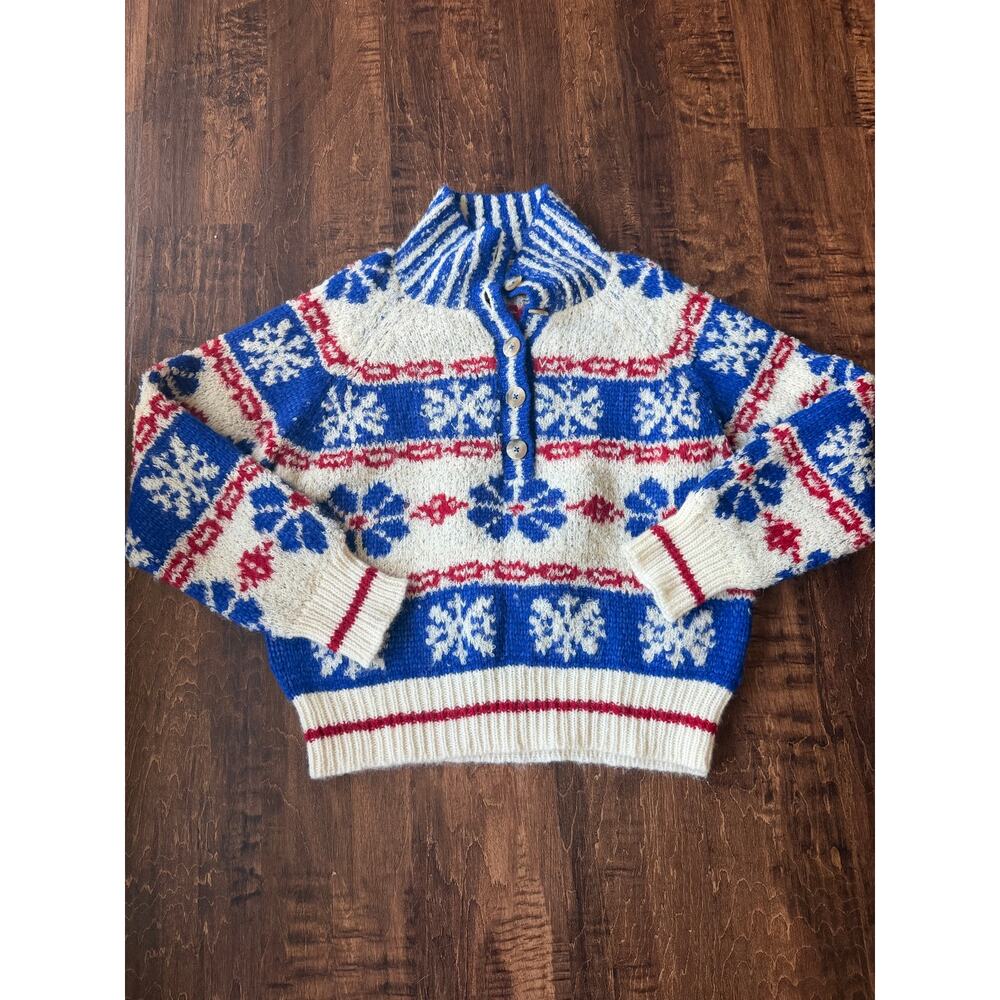 Mother buttoned fair isle alpaca blend pullover medium - Picture 2 of 5
